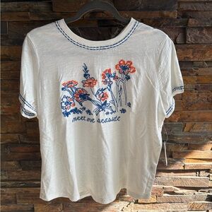 Pilcro White Tee with Floral Embroidery
